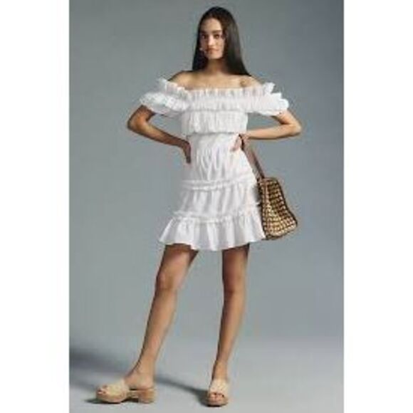 Anthropologie Dresses & Skirts - LOVE THE LABEL X Anthropologie Off-The-Shoulder Tiered Mini Dress White sz small